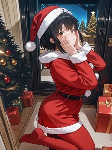 Preview wallpaper girl, santa claus, santa, new year, anime, red, art