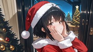 Preview wallpaper girl, santa claus, santa, new year, anime, red, art