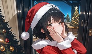 Preview wallpaper girl, santa claus, santa, new year, anime, red, art