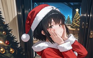 Preview wallpaper girl, santa claus, santa, new year, anime, red, art