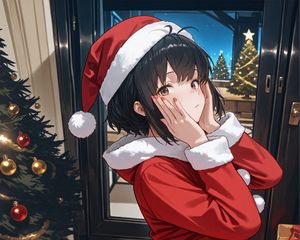 Preview wallpaper girl, santa claus, santa, new year, anime, red, art