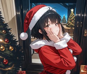 Preview wallpaper girl, santa claus, santa, new year, anime, red, art