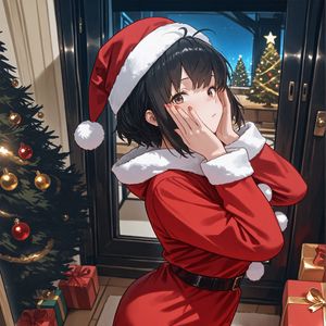 Preview wallpaper girl, santa claus, santa, new year, anime, red, art