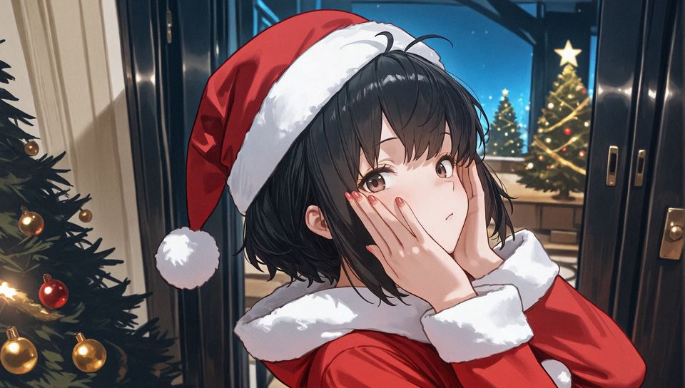 960x544 Wallpaper girl, santa claus, santa, new year, anime, red, art
