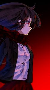 Preview wallpaper girl, scarf, anime, art, red, dark