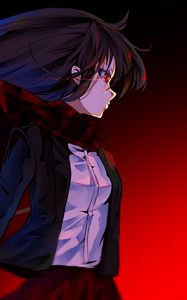 Preview wallpaper girl, scarf, anime, art, red, dark