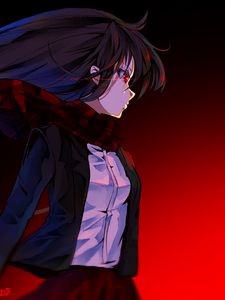 Preview wallpaper girl, scarf, anime, art, red, dark