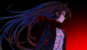 Preview wallpaper girl, scarf, anime, art, red, dark
