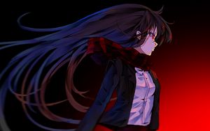 Preview wallpaper girl, scarf, anime, art, red, dark