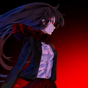 Preview wallpaper girl, scarf, anime, art, red, dark
