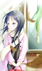 Preview wallpaper girl, scarf, coat, anime