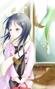 Preview wallpaper girl, scarf, coat, anime