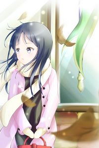 Preview wallpaper girl, scarf, coat, anime