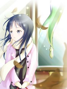 Preview wallpaper girl, scarf, coat, anime