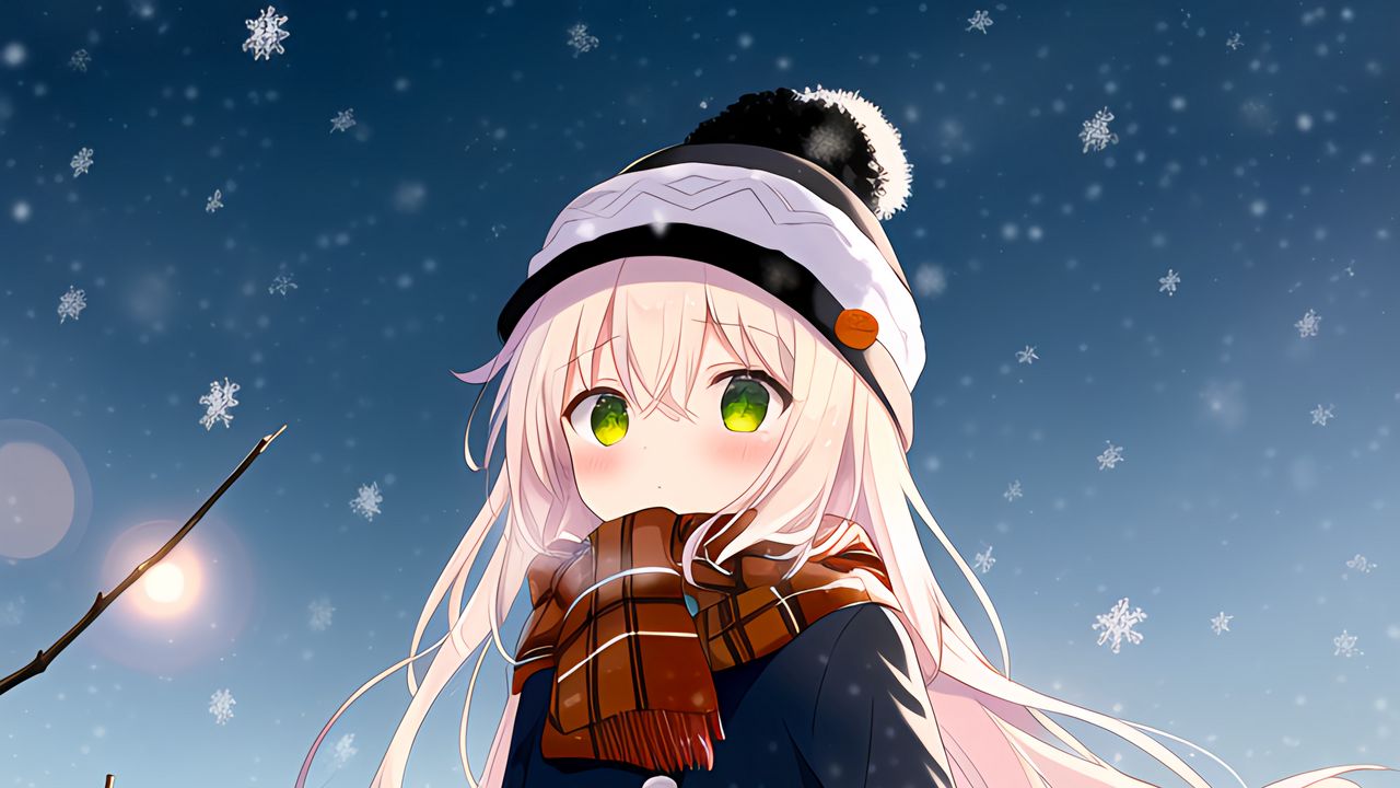 Wallpaper girl, scarf, coat, winter, anime