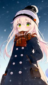 Preview wallpaper girl, scarf, coat, winter, anime