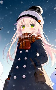 Preview wallpaper girl, scarf, coat, winter, anime