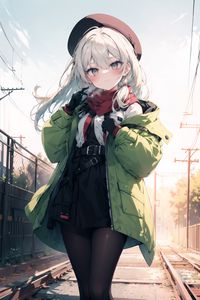 Preview wallpaper girl, scarf, gloves, railroad, anime, art