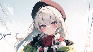 Preview wallpaper girl, scarf, gloves, railroad, anime, art