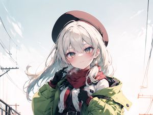 Preview wallpaper girl, scarf, gloves, railroad, anime, art