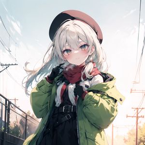 Preview wallpaper girl, scarf, gloves, railroad, anime, art