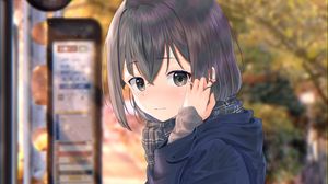 Preview wallpaper girl, scarf, hood, anime