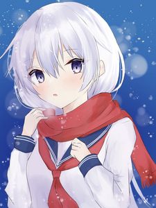 Preview wallpaper girl, scarf, sailor suit, snow, anime