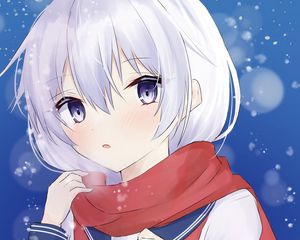 Preview wallpaper girl, scarf, sailor suit, snow, anime