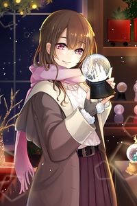 Preview wallpaper girl, scarf, smile, ball, snow, winter, anime