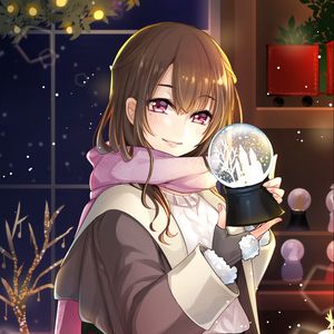 Preview wallpaper girl, scarf, smile, ball, snow, winter, anime