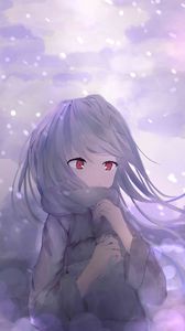 Preview wallpaper girl, scarf, snow, anime, art