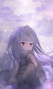 Preview wallpaper girl, scarf, snow, anime, art