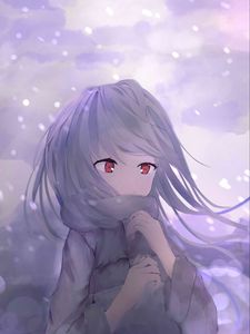 Preview wallpaper girl, scarf, snow, anime, art