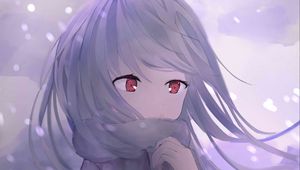 Preview wallpaper girl, scarf, snow, anime, art