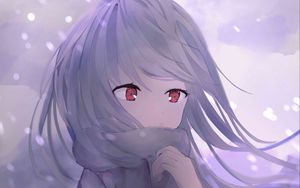 Preview wallpaper girl, scarf, snow, anime, art