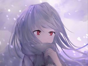 Preview wallpaper girl, scarf, snow, anime, art