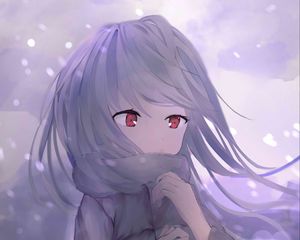 Preview wallpaper girl, scarf, snow, anime, art