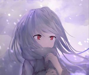 Preview wallpaper girl, scarf, snow, anime, art