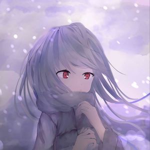 Preview wallpaper girl, scarf, snow, anime, art