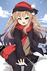 Preview wallpaper girl, scarf, snow, winter, anime