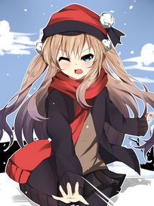 Preview wallpaper girl, scarf, snow, winter, anime