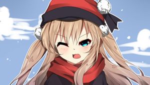 Preview wallpaper girl, scarf, snow, winter, anime
