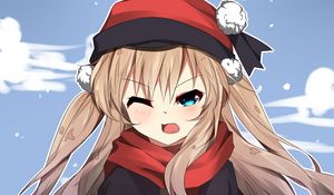 Preview wallpaper girl, scarf, snow, winter, anime