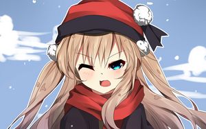Preview wallpaper girl, scarf, snow, winter, anime