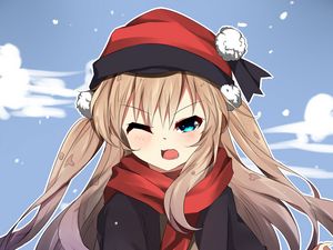 Preview wallpaper girl, scarf, snow, winter, anime