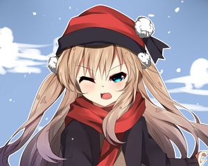 Preview wallpaper girl, scarf, snow, winter, anime