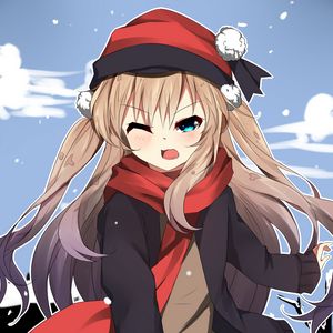 Preview wallpaper girl, scarf, snow, winter, anime