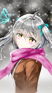 Preview wallpaper girl, scarf, snow, winter, anime, art