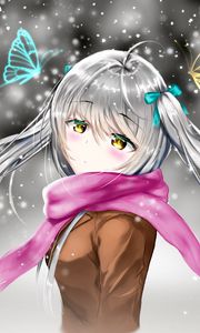 Preview wallpaper girl, scarf, snow, winter, anime, art