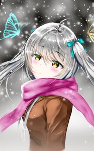 Preview wallpaper girl, scarf, snow, winter, anime, art